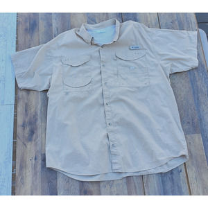 Columbia PFG Short Sleeve Button Up Shirt Men Size 2XL Khaki Vented Top FM7130